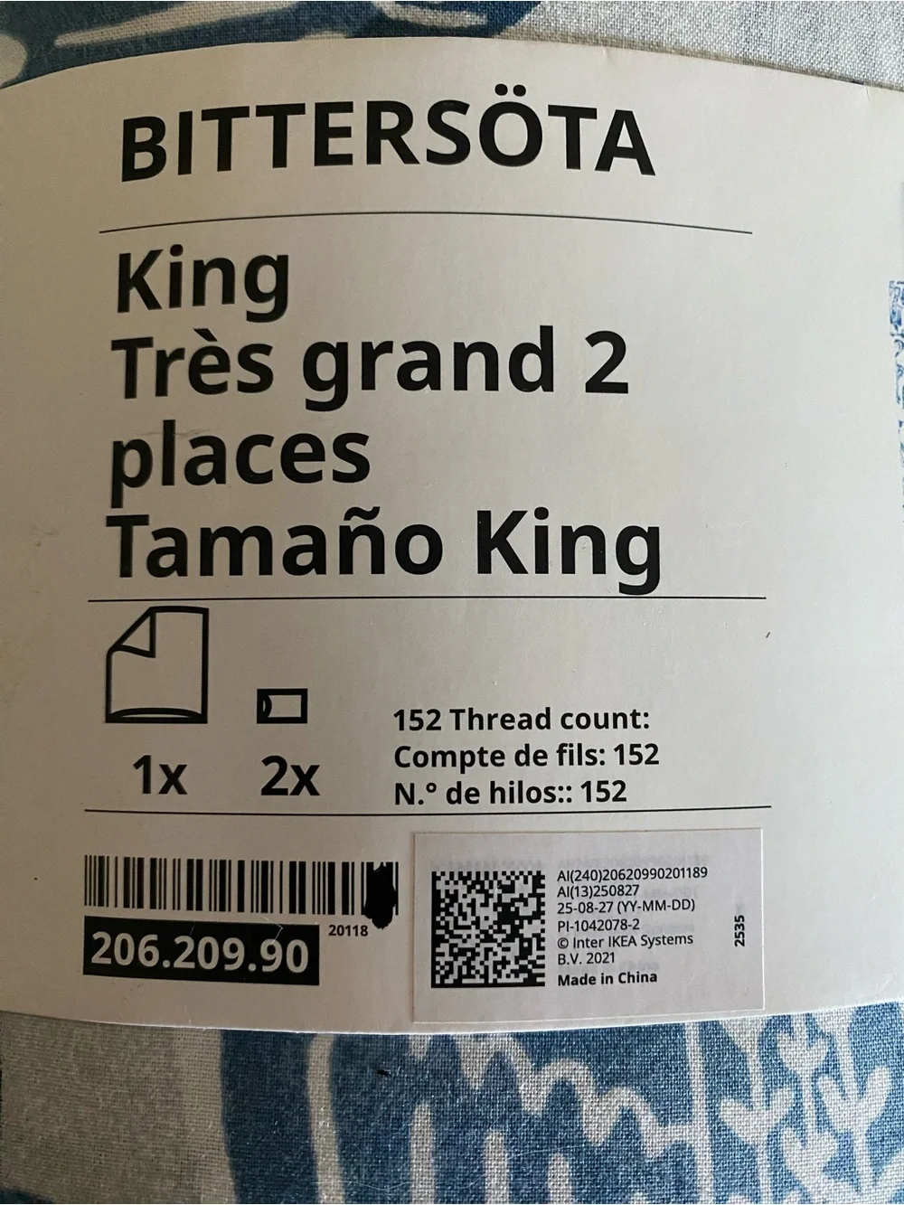 IKEA BITTERSÖTA King Duvet Cover set with Blue Bird Print